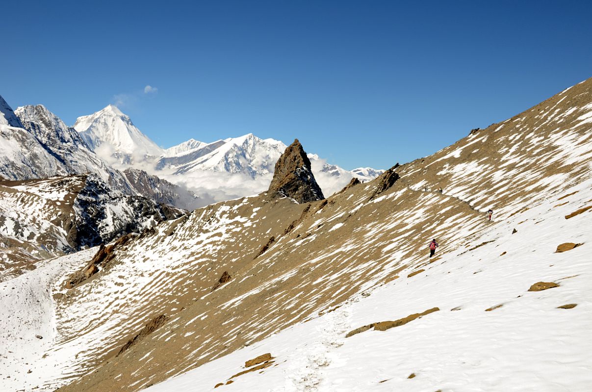 36 Final Part Of Trail To The Mesokanto La From The Final Tilicho Tal Lake Viewpoint 5275m With Dhaulagiri I Main, Dhaulagiri V, And Tukuche Peak Beyond 